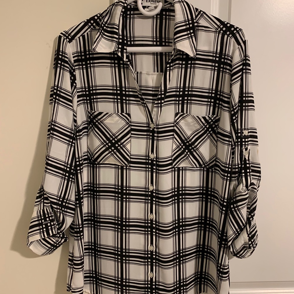 Black and white checkered blouse